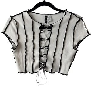 H&M Divided NWOT Sexy Lace Up Ribbed Cropped Top Women's M Y2K Goth Cyber Grunge